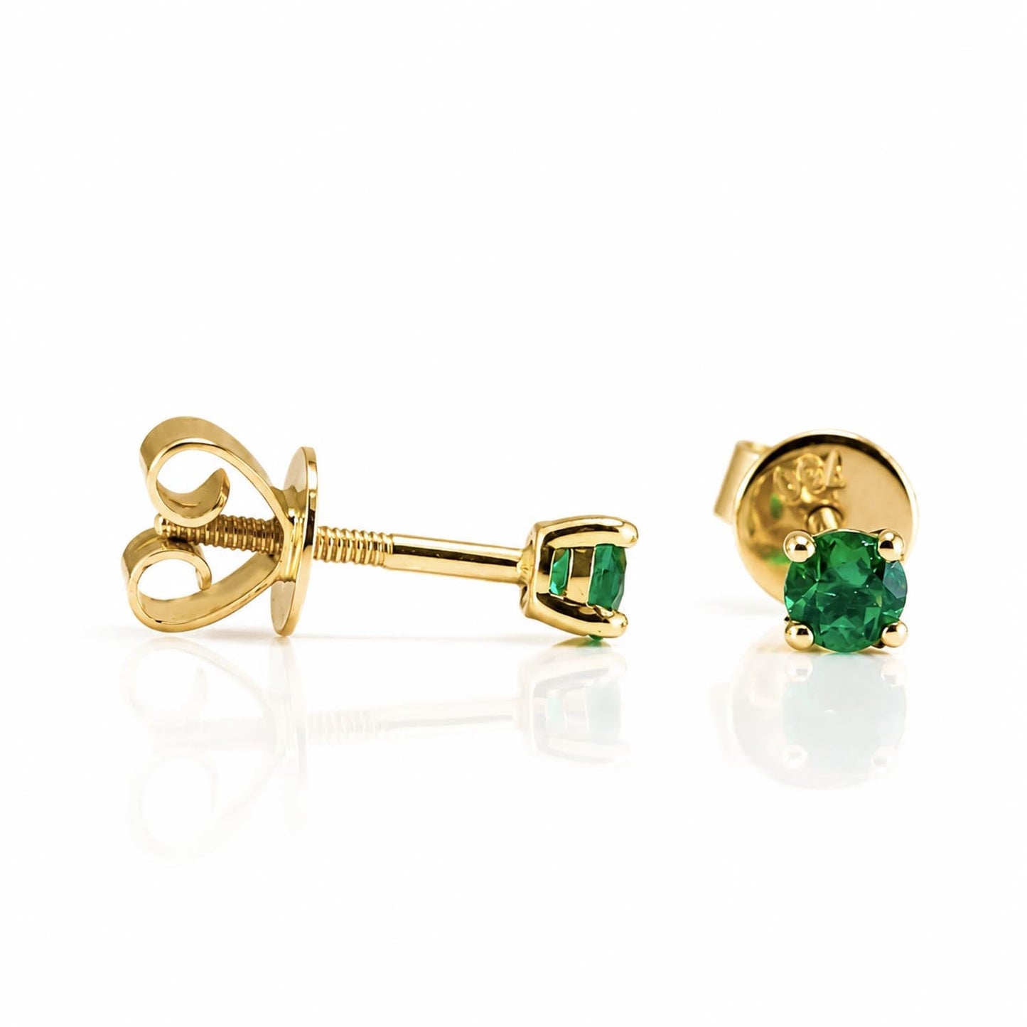Petite Round Natural Colombian Emerald Stud Earrings – detail view