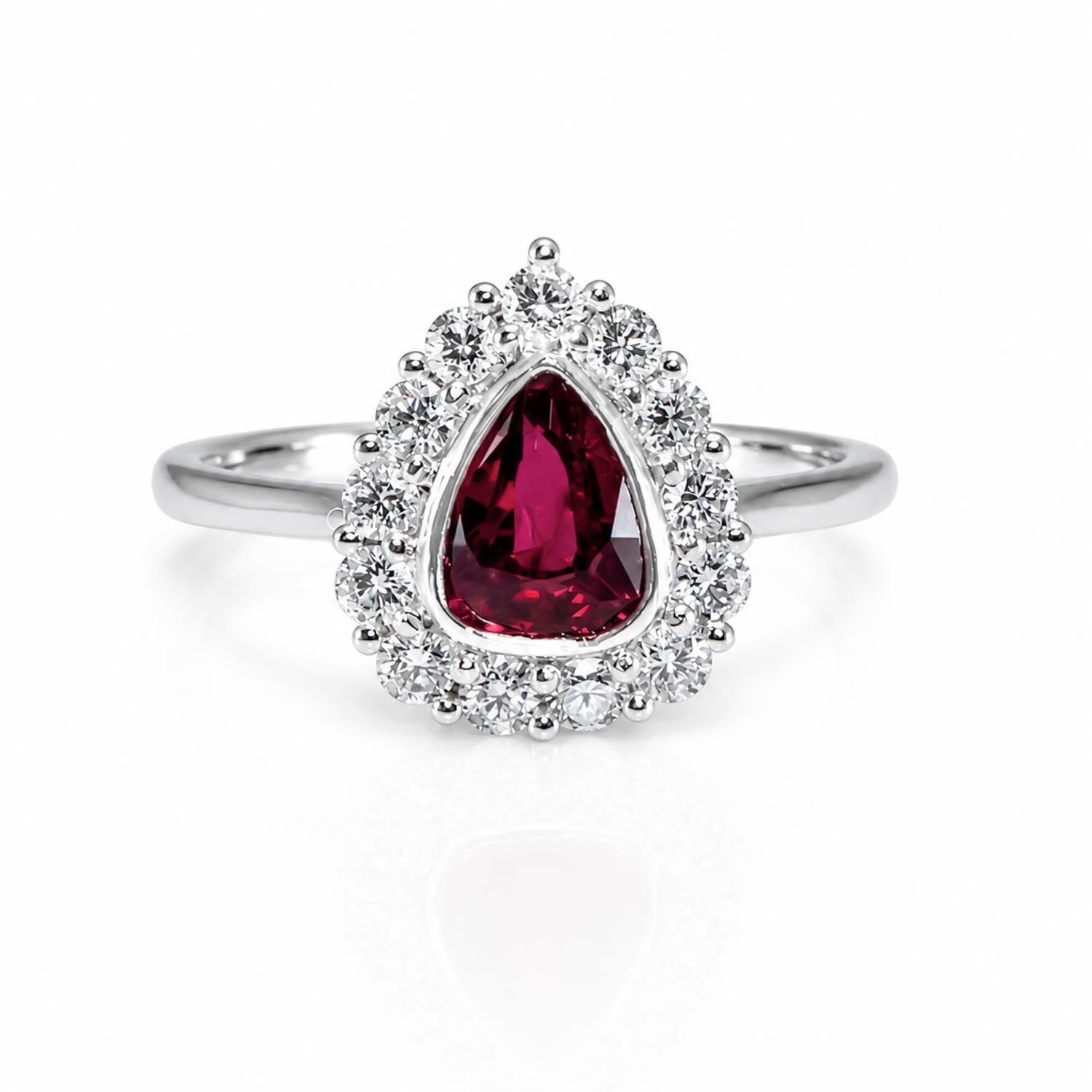 1 Carat Pear Mixed-Cut Ruby Halo Ring – detail view