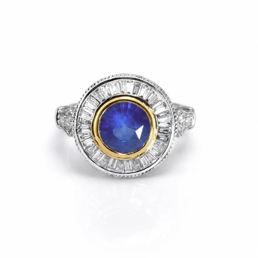 Vintage Style Natural Blue Sapphire Ring – front view