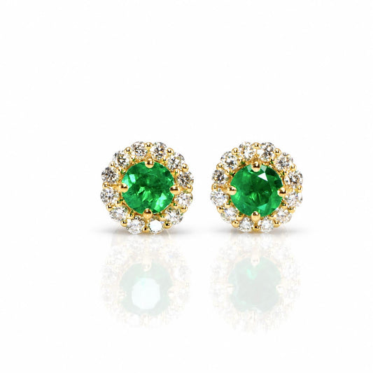 18K Gold Emerald Diamond Earrings – front view