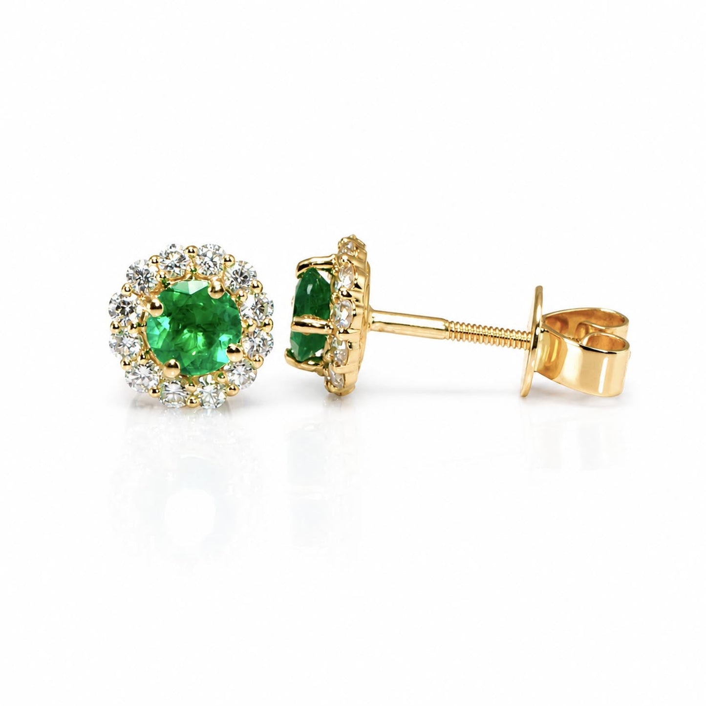 18K Gold Emerald Diamond Earrings – side view