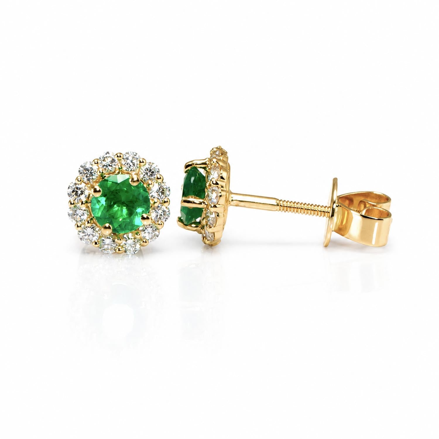 18K Gold Emerald Diamond Earrings – side view