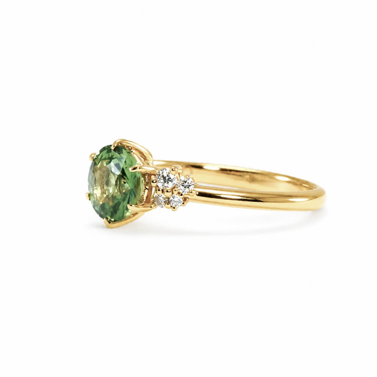 1.50ct Natural Unheated Teal Green Sapphire Ring – side view