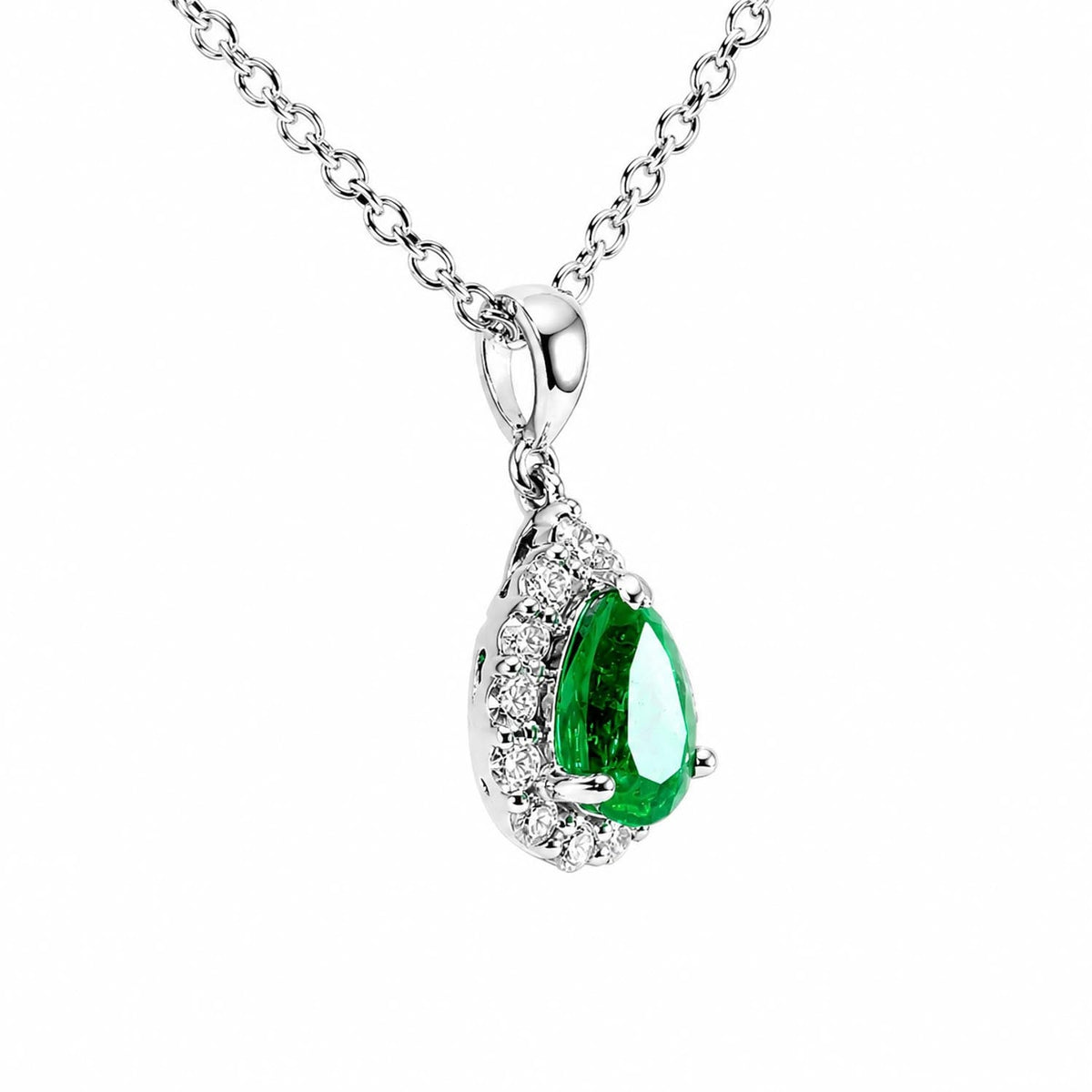 Natural Colombian Emerald and Diamond Halo Pendant – side view