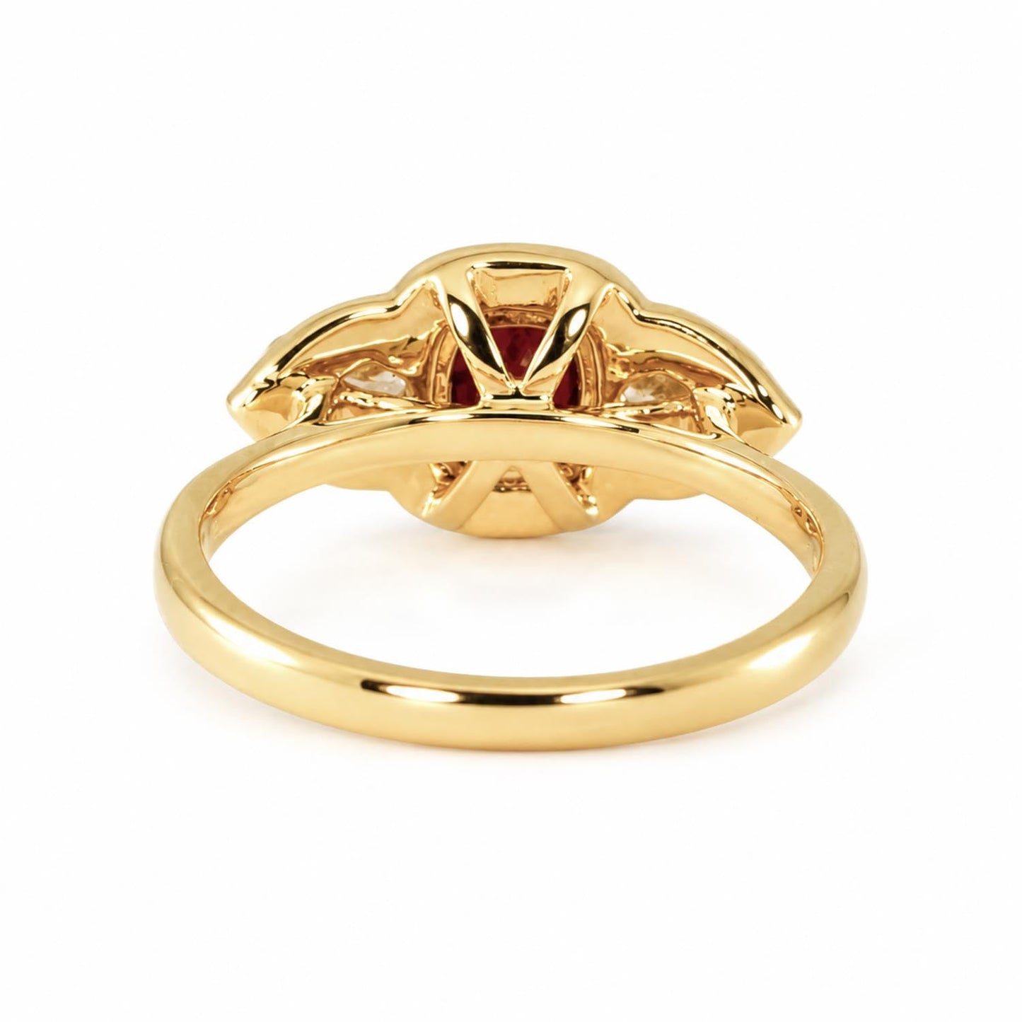 1 Carat Cushion Cut Ruby and Diamond Halo Ring – front view