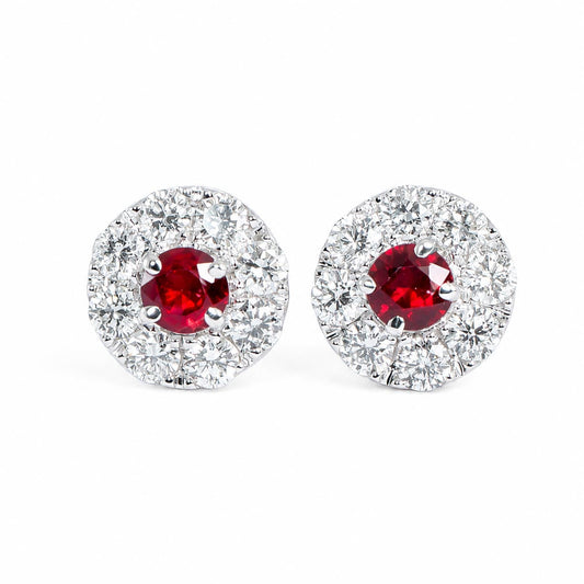 1.52ct Natural Ruby and Diamond Halo Earrings – detail view