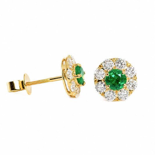 1.68 TCW Natural Emeralds and Diamond Halo Earrings – front view