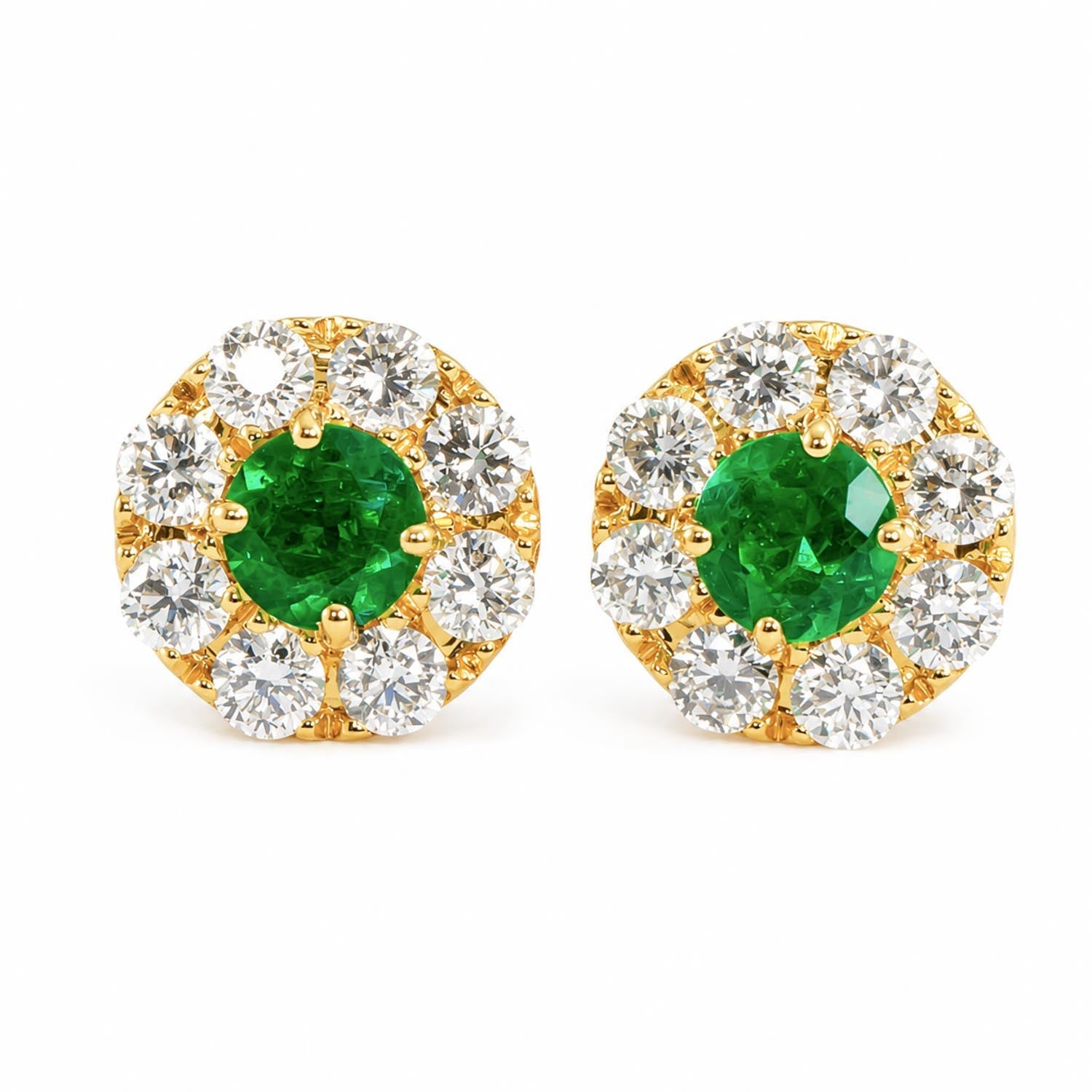 1.68 TCW Natural Emeralds and Diamond Halo Earrings – detail view