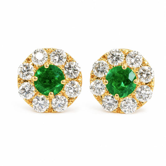1.68 TCW Natural Emeralds and Diamond Halo Earrings – detail view