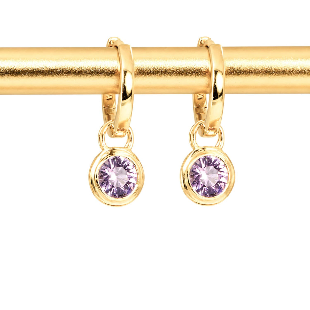 Versatile 18K Yellow Gold Hoop Earrings with Natural Pink Spinel Charms