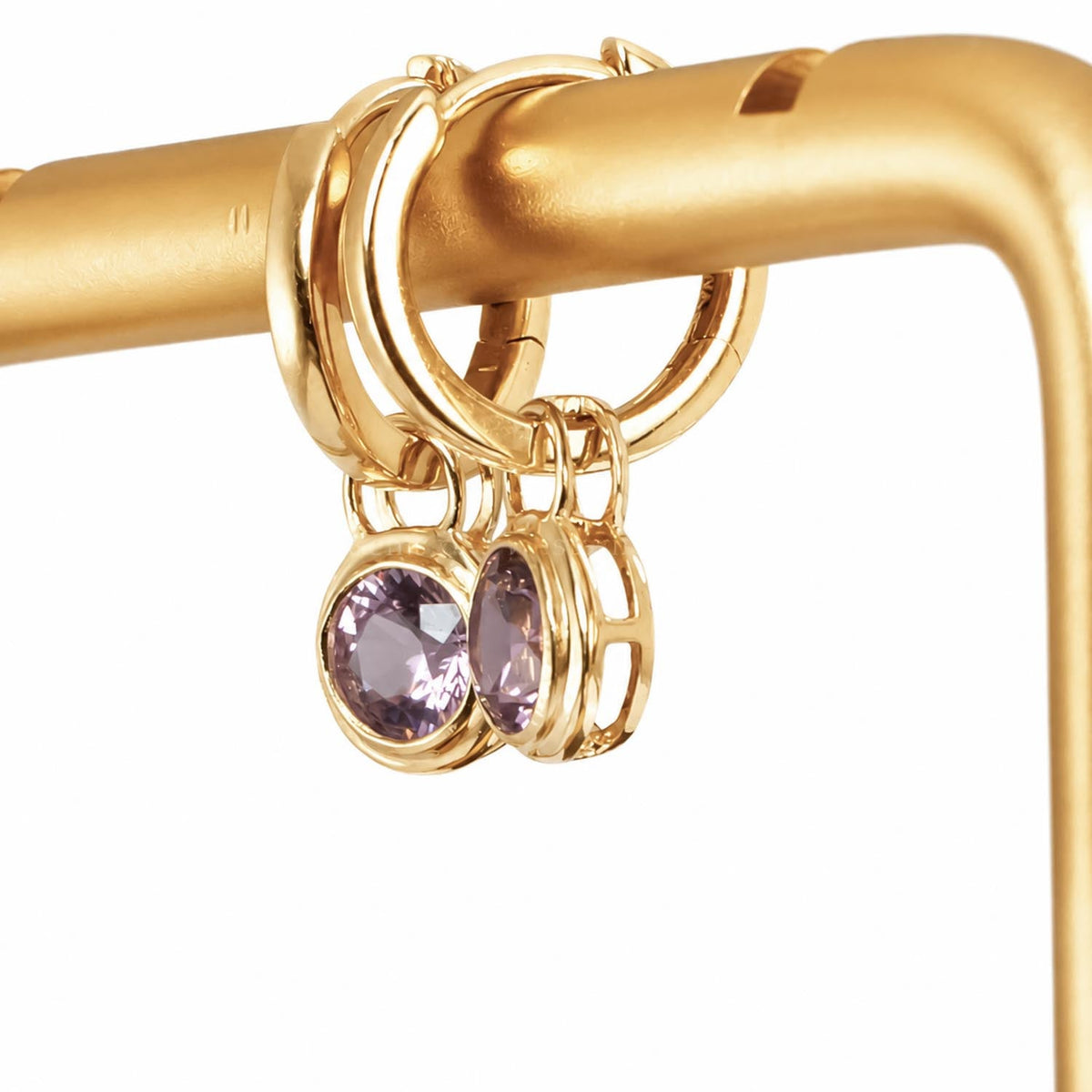 Versatile 18K Yellow Gold Hoop Earrings with Natural Pink Spinel Charms