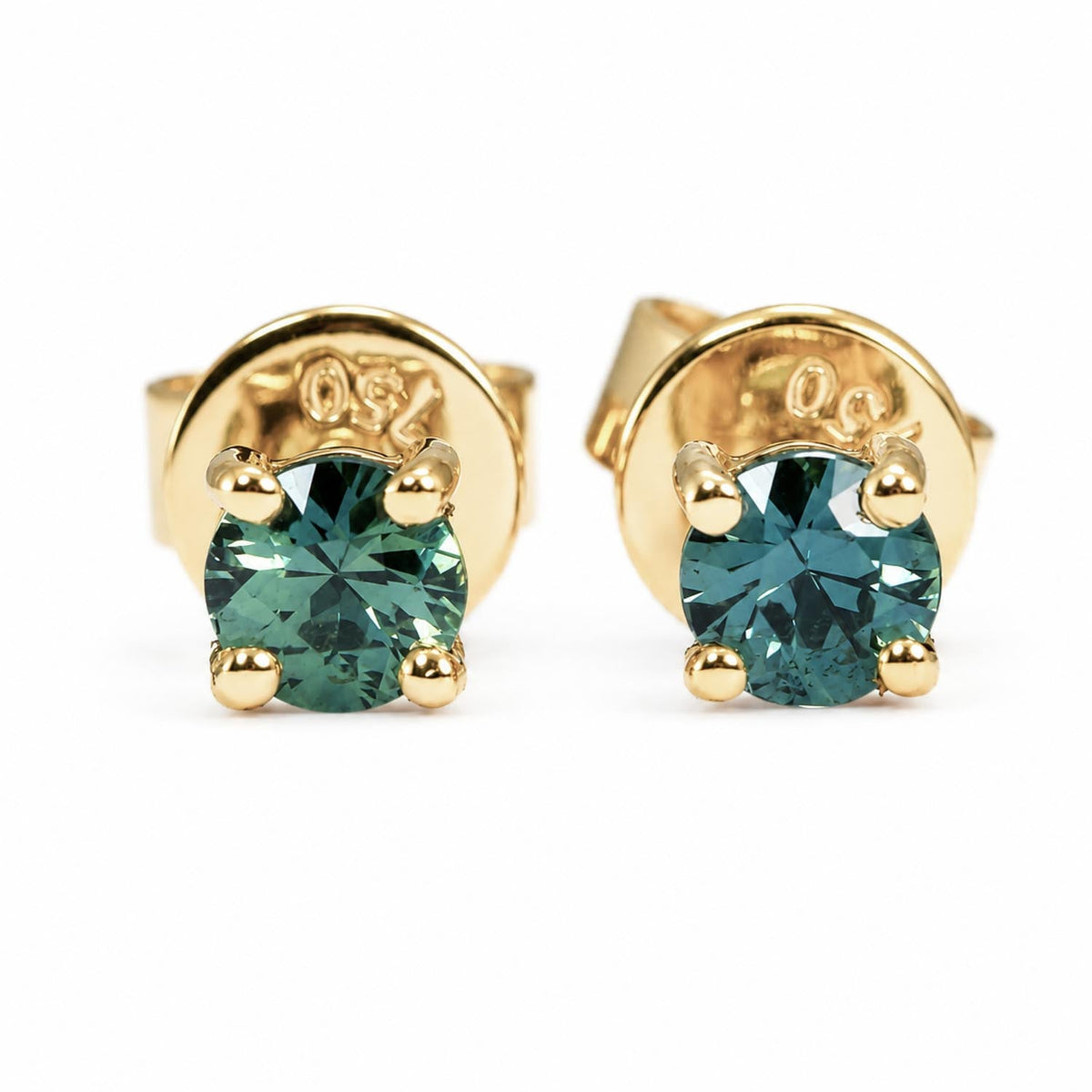 Australian Teal Sapphire Stud Earrings in 18K Yellow Gold - 0.42ct