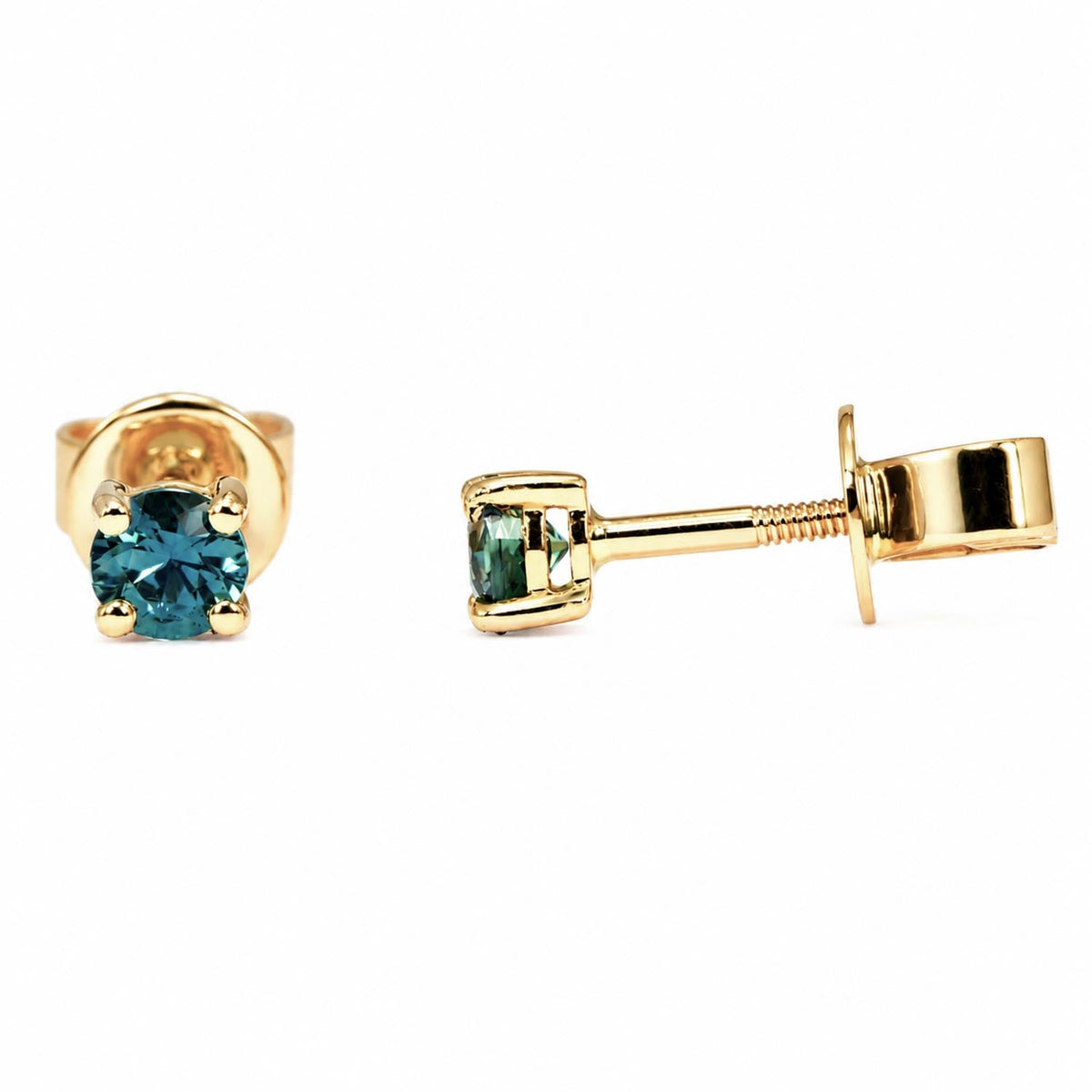Australian Teal Sapphire Stud Earrings in 18K Yellow Gold - 0.42ct