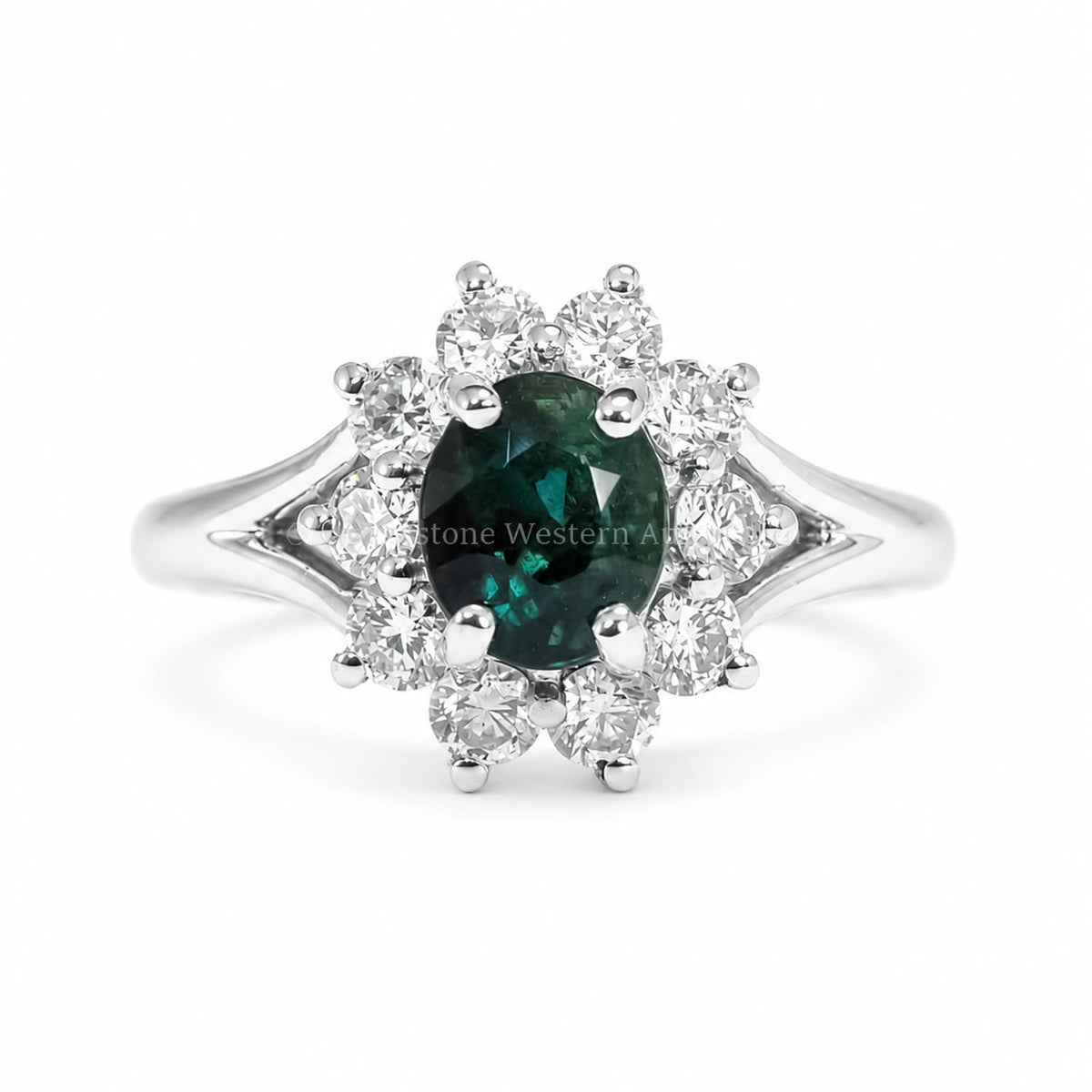 Platinum Ring with 1.98ct Oval Alexandrite & Diamond Halo - VVS Clarity