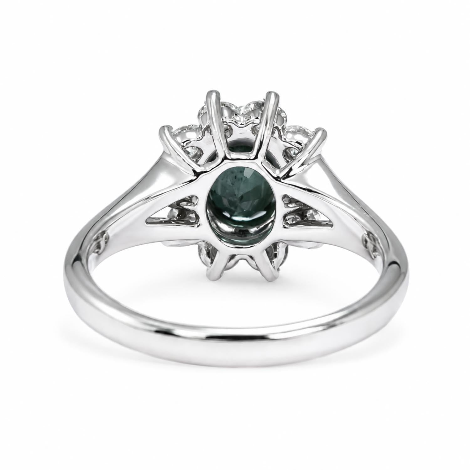 Platinum Ring with 1.98ct Oval Alexandrite & Diamond Halo - VVS Clarity