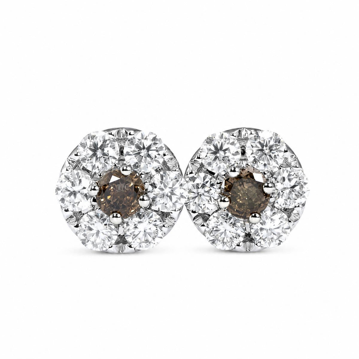 Stud Earrings with Western Australian Champagne Diamonds & Moissanite Halo