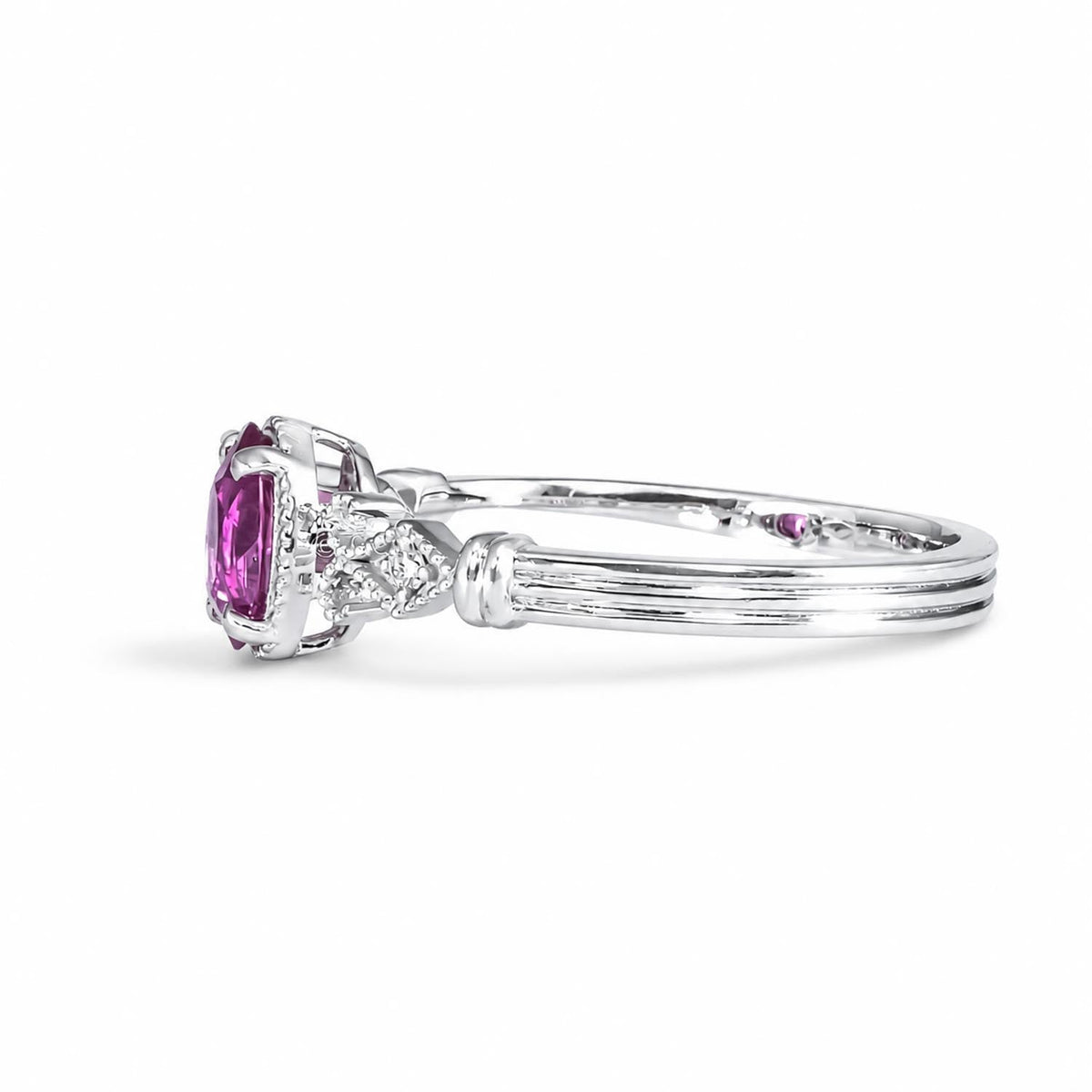 Oval Cut Pink Sapphire and Diamond Ring in Platinum 950 with Filigree Detail