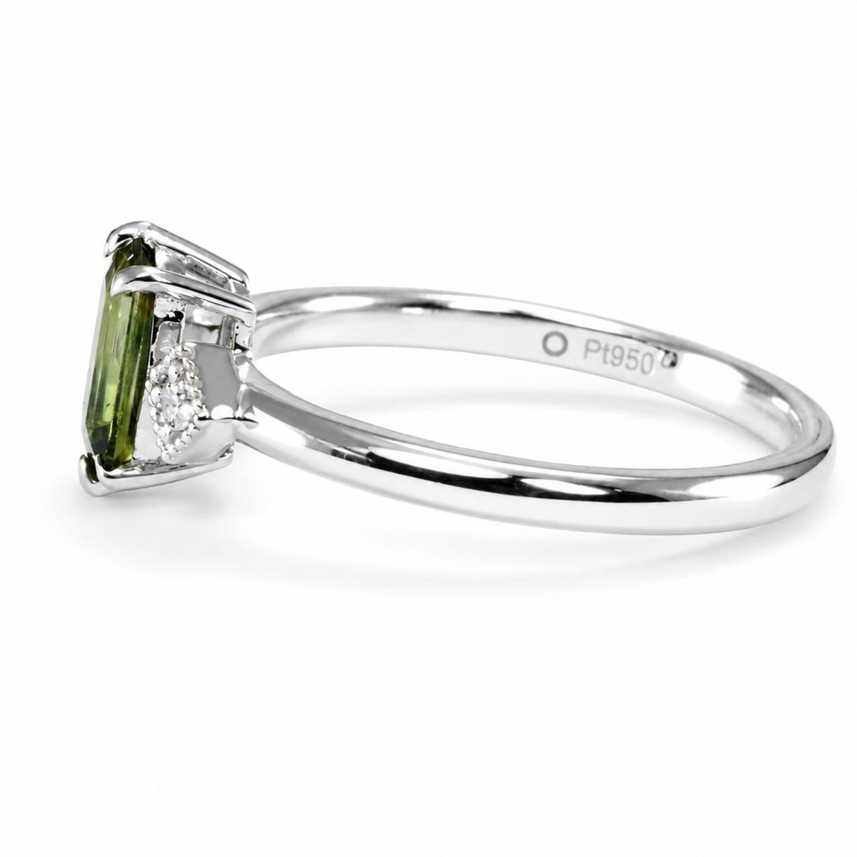 0.81ct Natural Party Green Sapphire Hexagonal Ring in Platinum with Diamonds