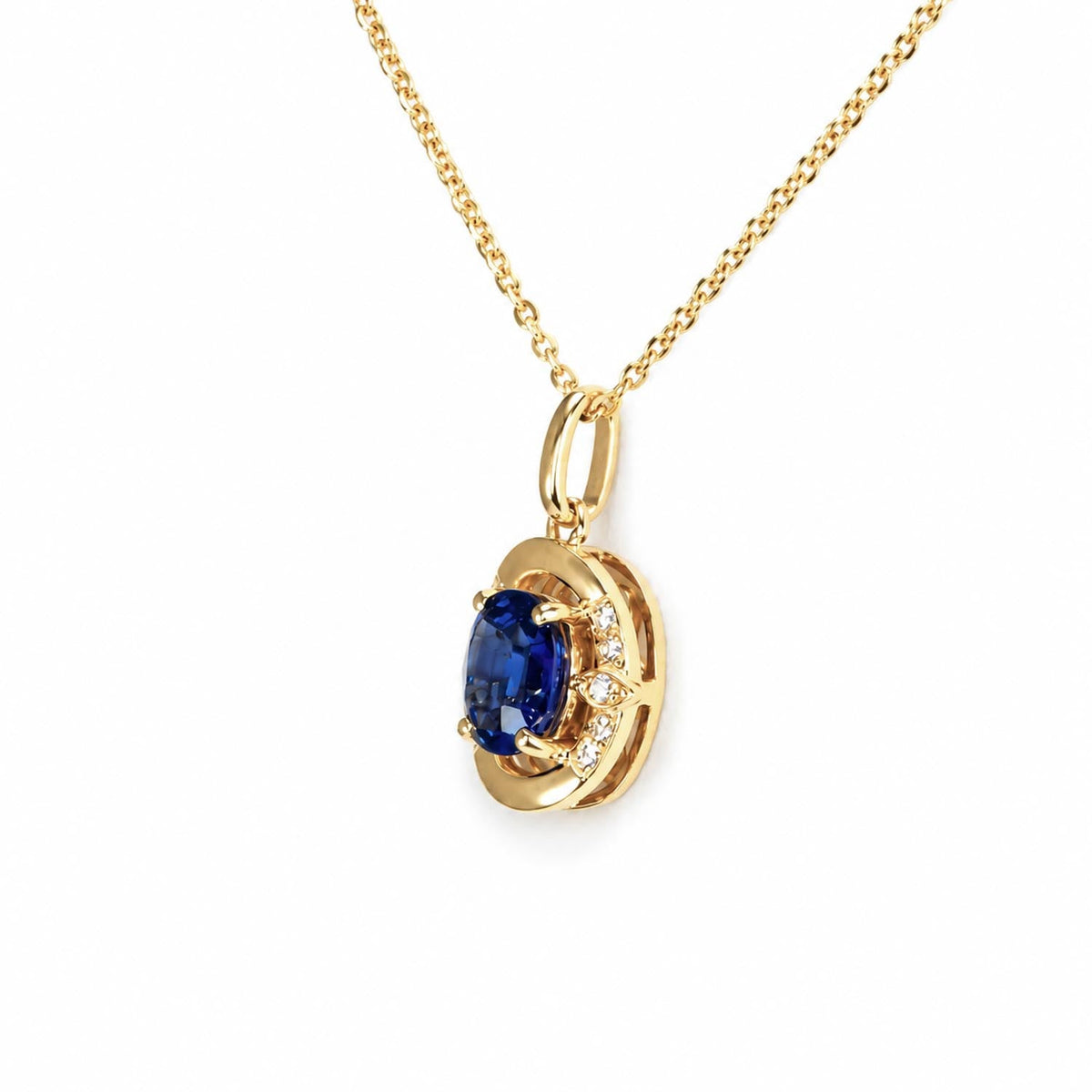 1.57ct Natural Blue Sapphire Pendant Necklace with Diamond Accents in 18K Yellow Gold