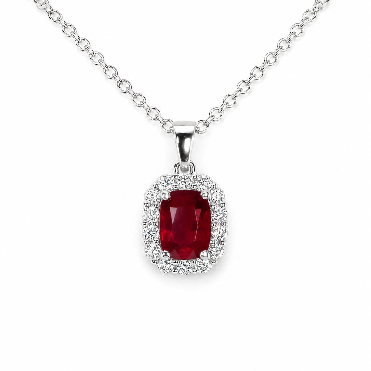 1.05ct Natural Unheated Ruby Pendant with Diamond Halo in Platinum 950