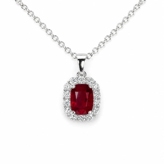 1.05ct Natural Unheated Ruby Pendant with Diamond Halo in Platinum 950