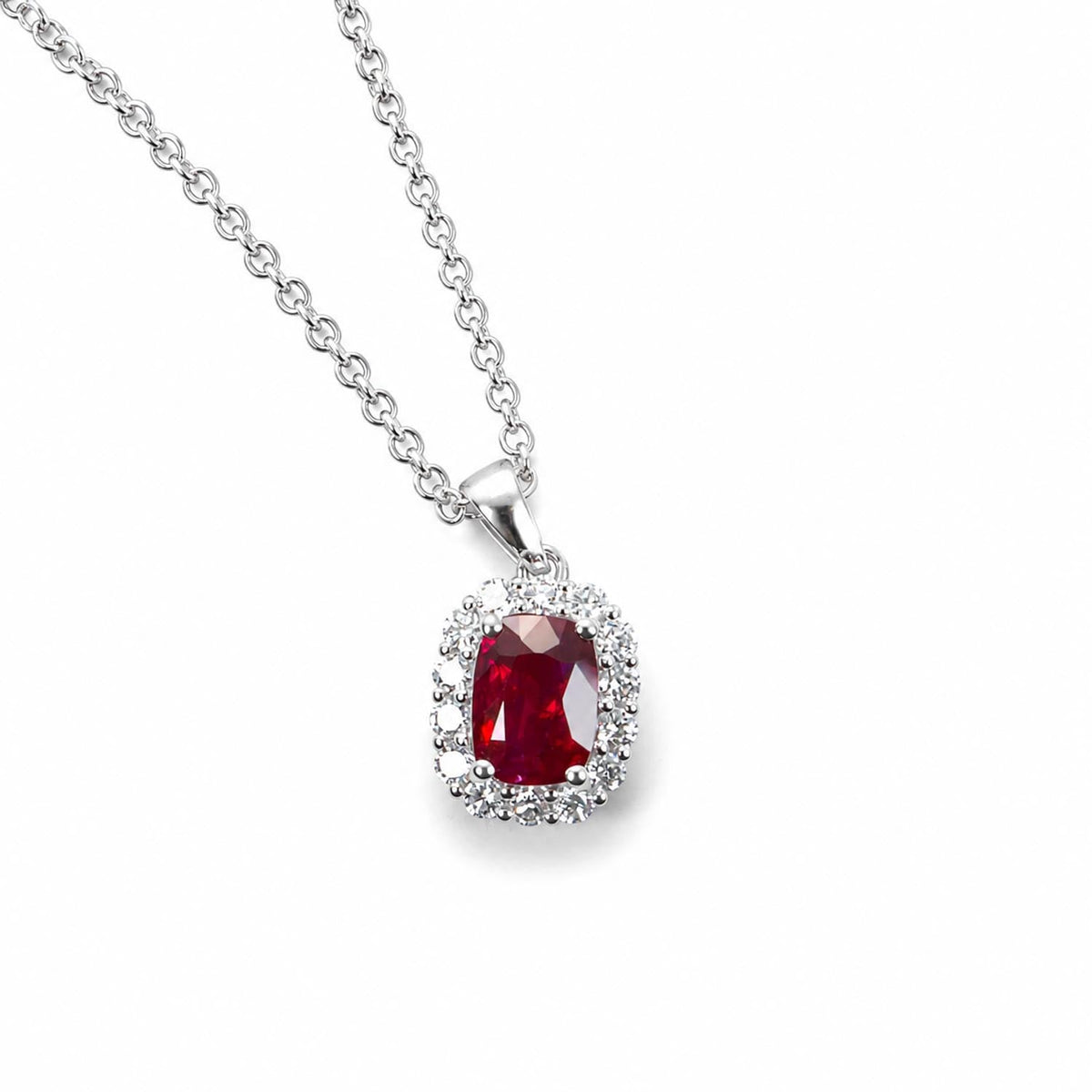 1.05ct Natural Unheated Ruby Pendant with Diamond Halo in Platinum 950