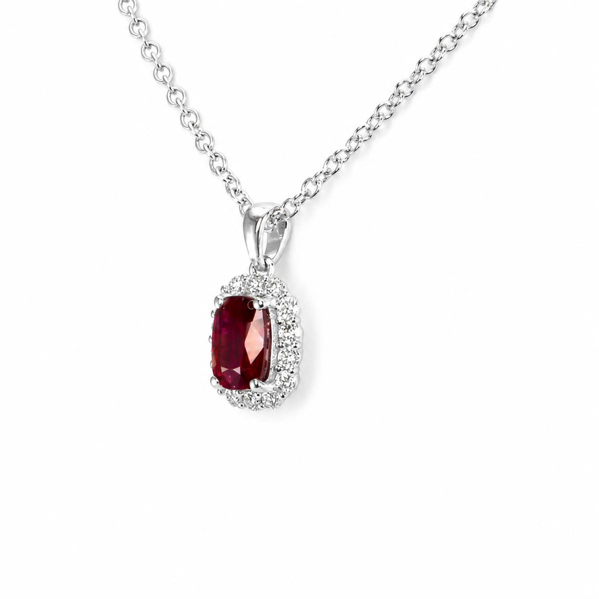 1.05ct Natural Unheated Ruby Pendant with Diamond Halo in Platinum 950
