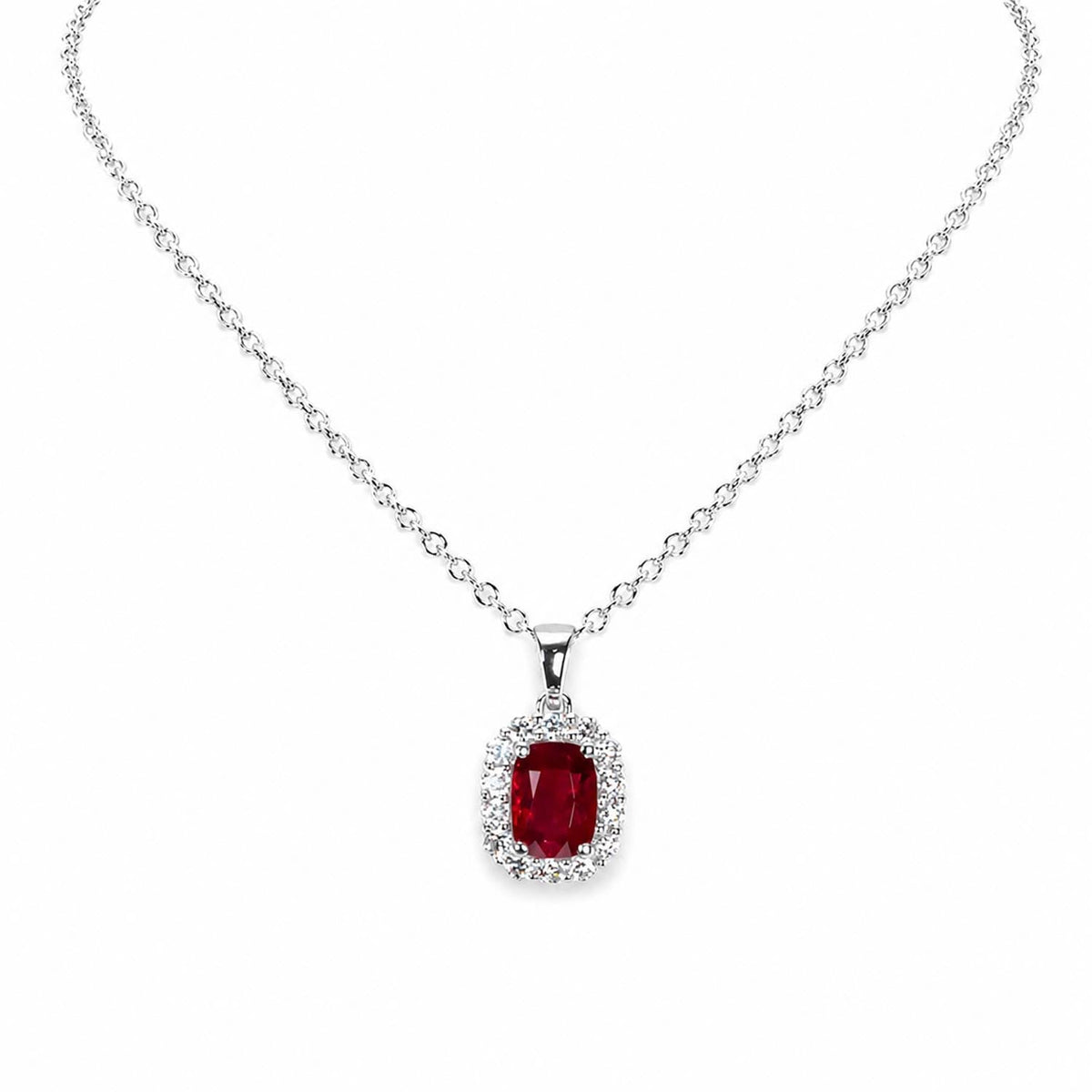 1.05ct Natural Unheated Ruby Pendant with Diamond Halo in Platinum 950