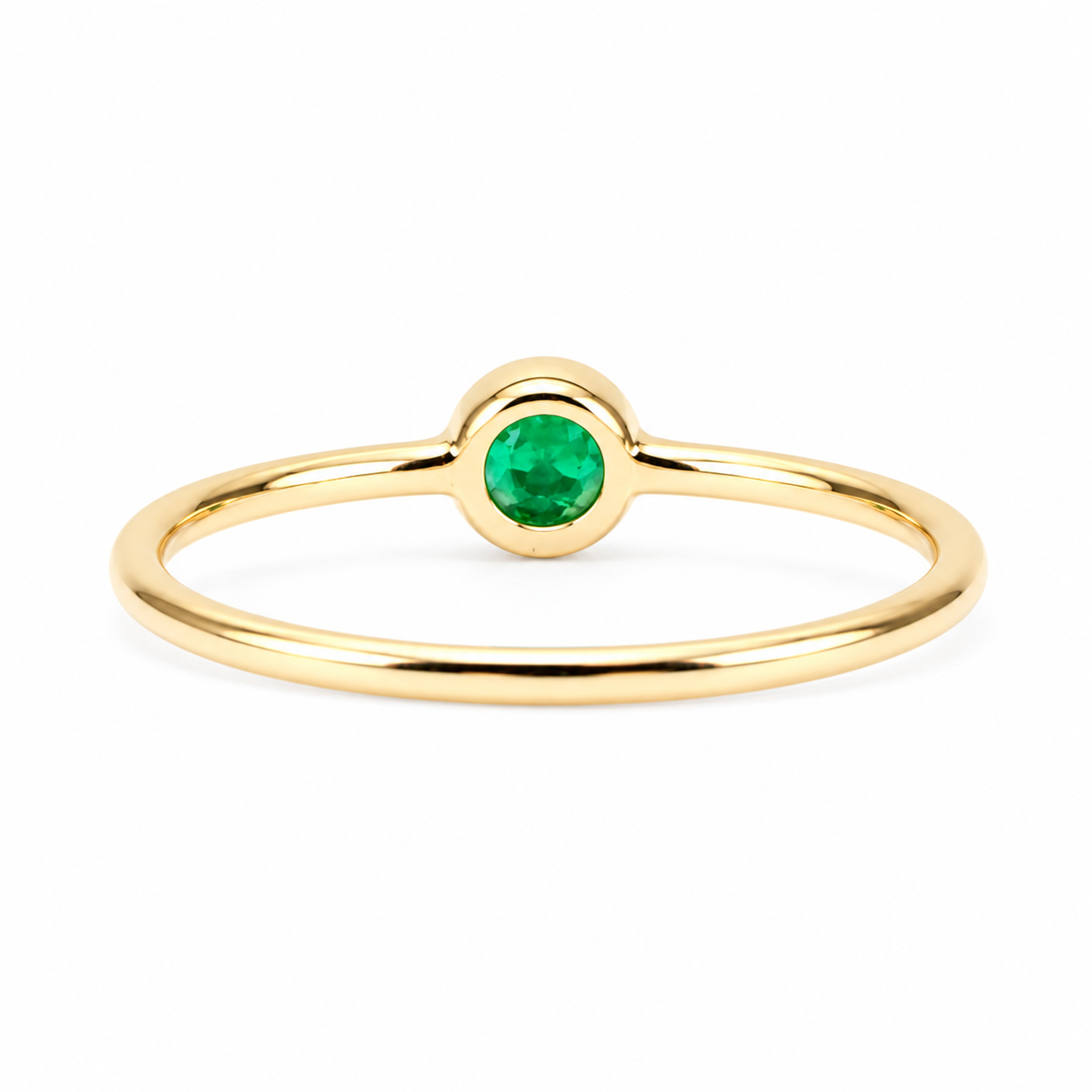 Petite 9K Yellow Gold Ring with Natural Colombian Emerald – front view