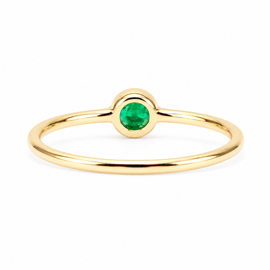 Petite 9K Yellow Gold Ring with Natural Colombian Emerald – front view