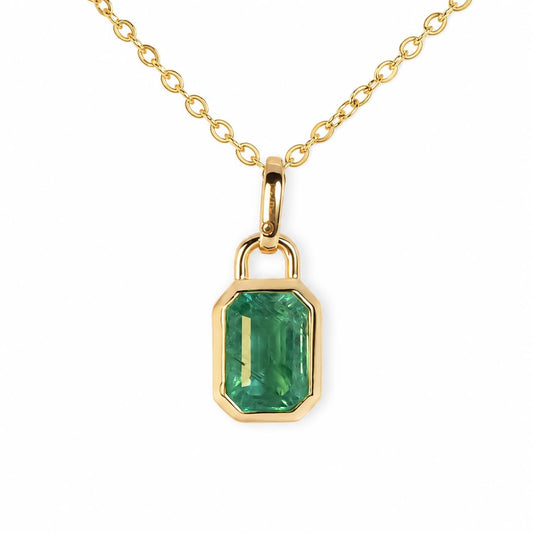 0.91ct Natural Elongated Emerald Cut Emerald Pendant | 18K Yellow Gold