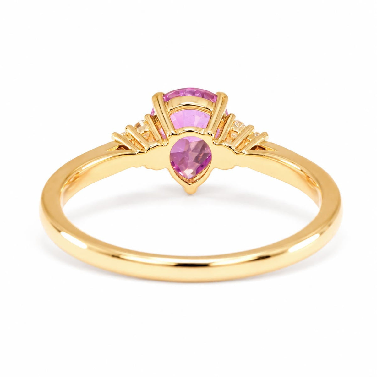 Unheated Pear Cut Pink Sapphire Ring with Diamond Cluster in 18K Yellow Gold