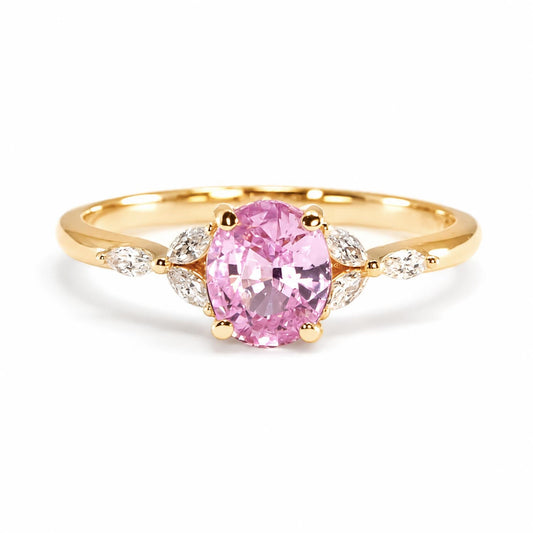Unheated 1.34ct Baby Pink Sapphire Ring with Marquise Diamond Accents