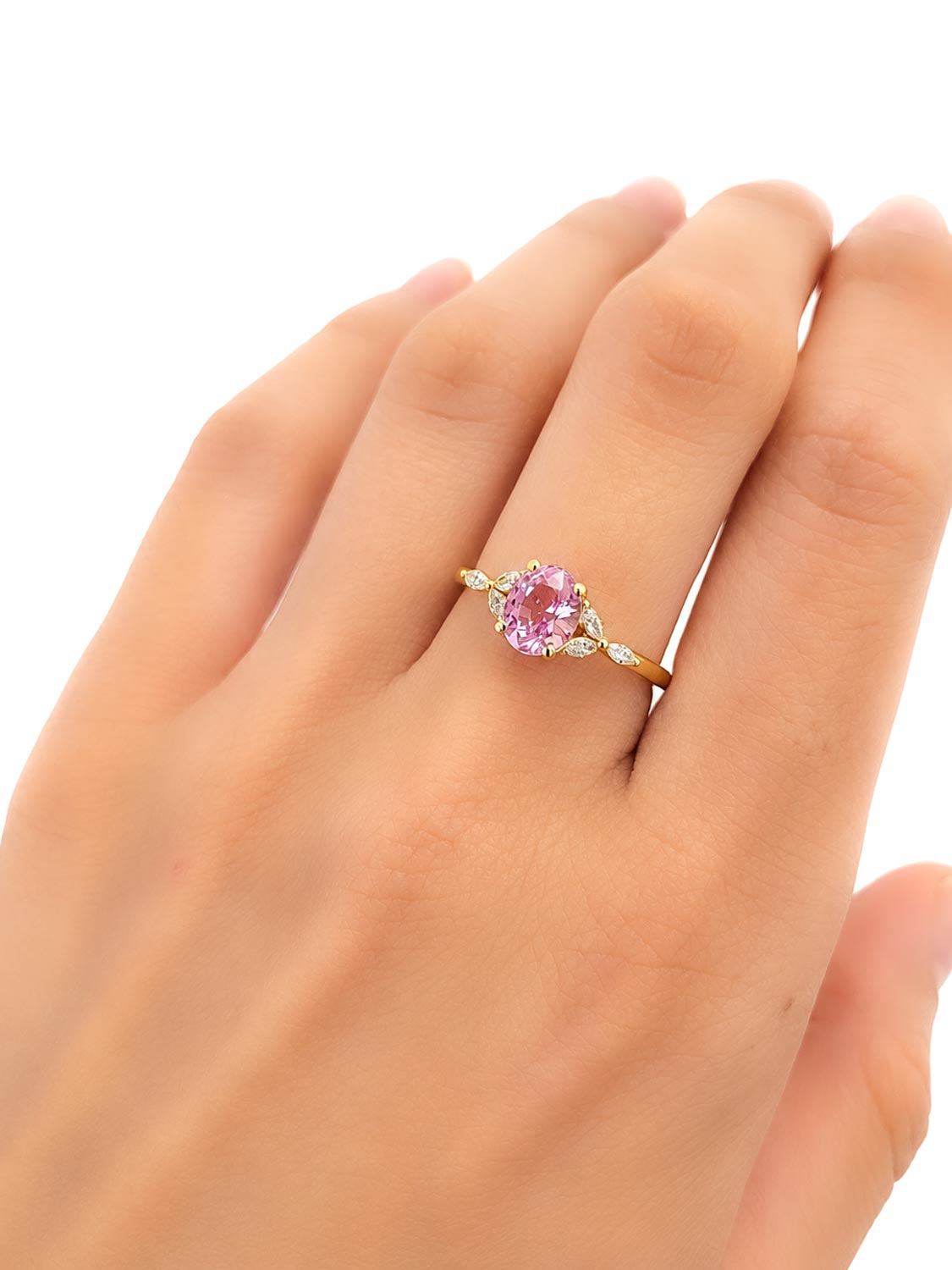 Unheated 1.34ct Baby Pink Sapphire Ring with Marquise Diamond Accents