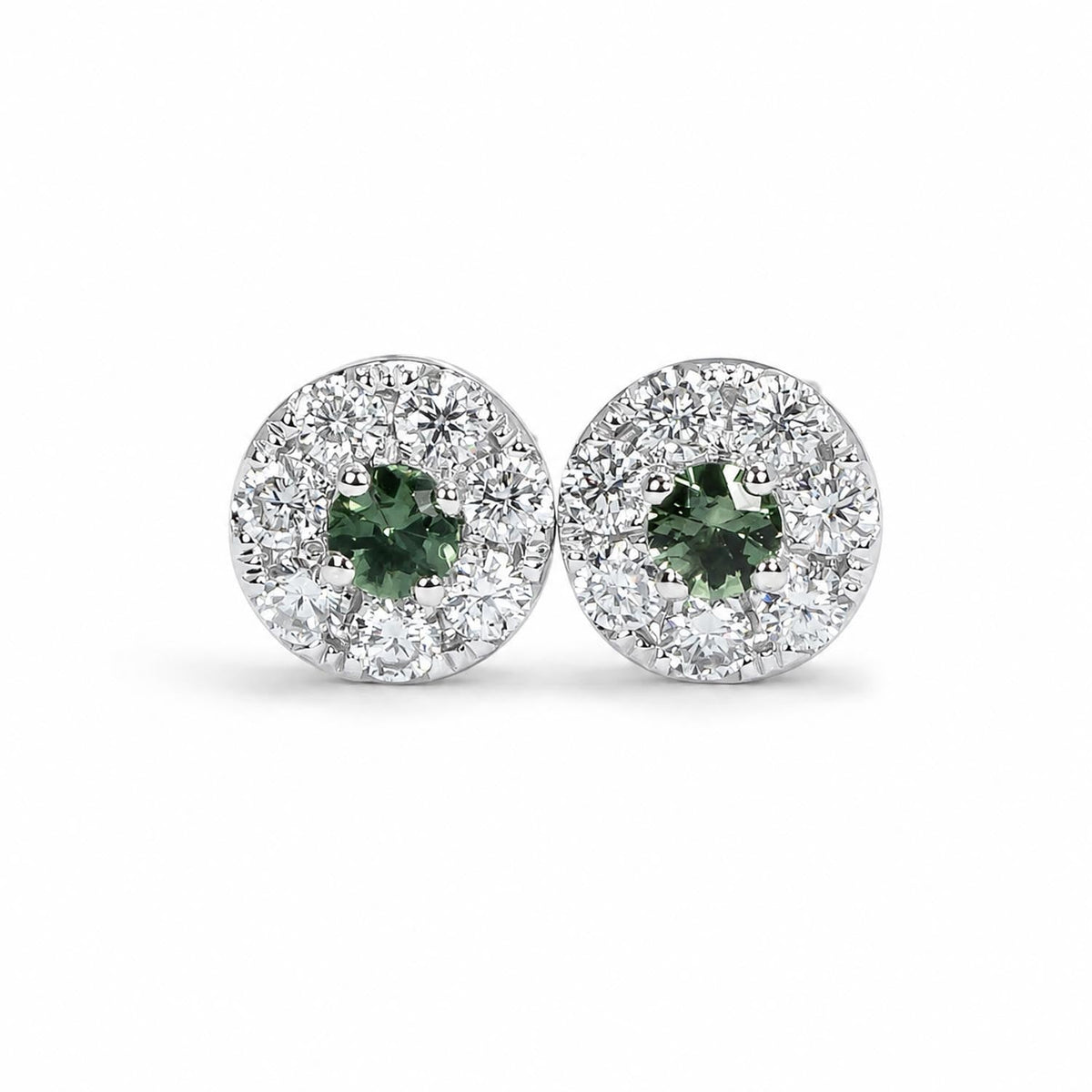 Australian Teal Sapphire Halo Stud Earrings in 9K Gold