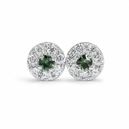 Australian Teal Sapphire Halo Stud Earrings in 9K Gold