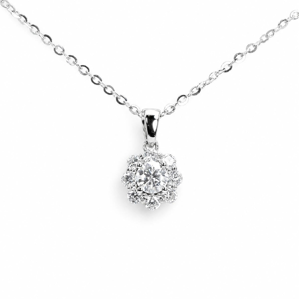 Moissanite Halo Pendant in 9K White Gold