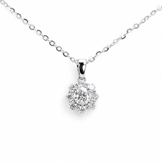 Moissanite Halo Pendant in 9K White Gold