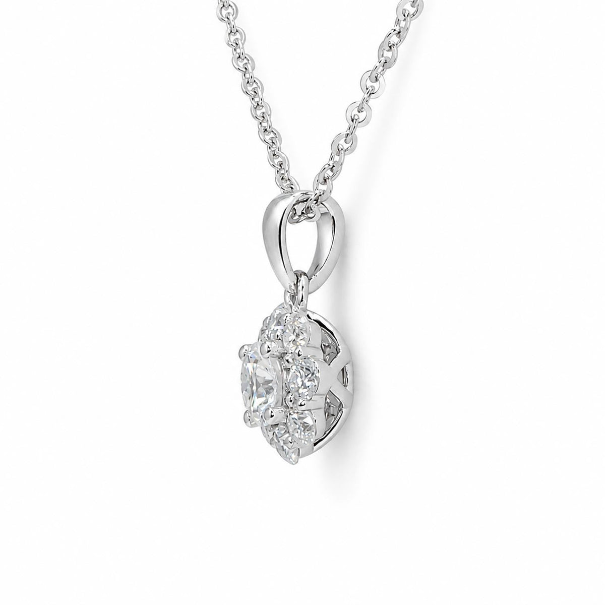Moissanite Halo Pendant in 9K White Gold