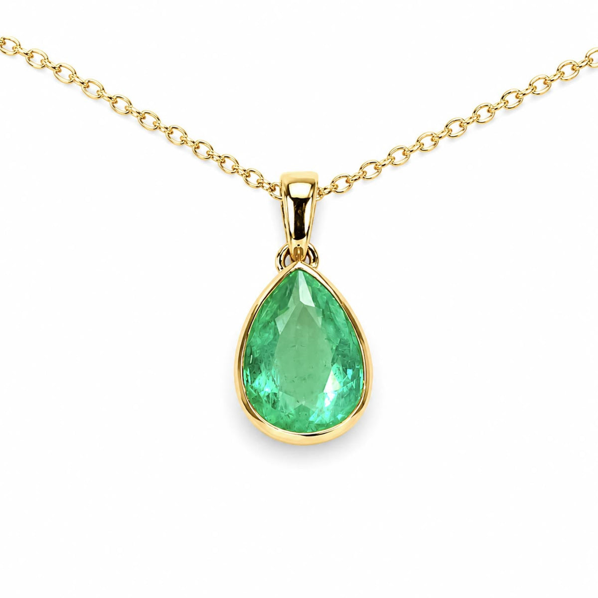 2.03ct Pear-Shaped Colombian Emerald Bezel Pendant in 18K Yellow Gold