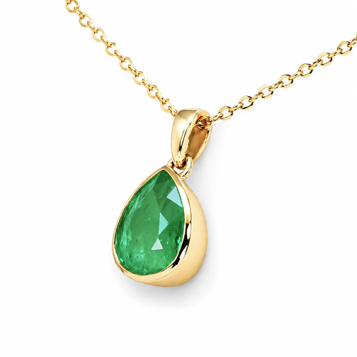 2.03ct Pear-Shaped Colombian Emerald Bezel Pendant in 18K Yellow Gold