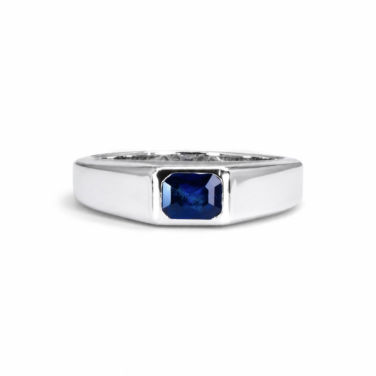Platinum Men's Ring with Bezel-Set Blue Sapphire