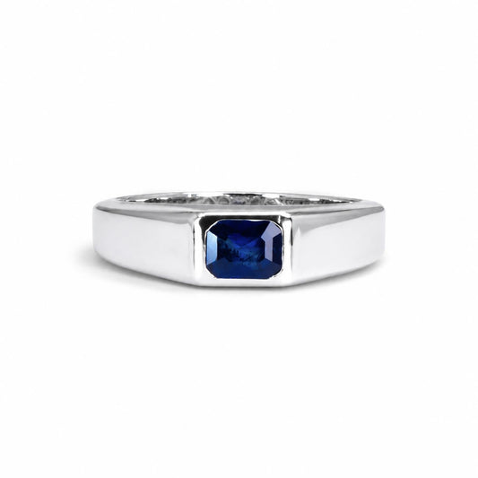 Platinum Men's Ring with Bezel-Set Blue Sapphire
