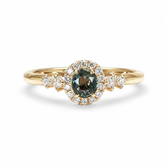 Alexandrite Halo Ring in 18K Yellow Gold