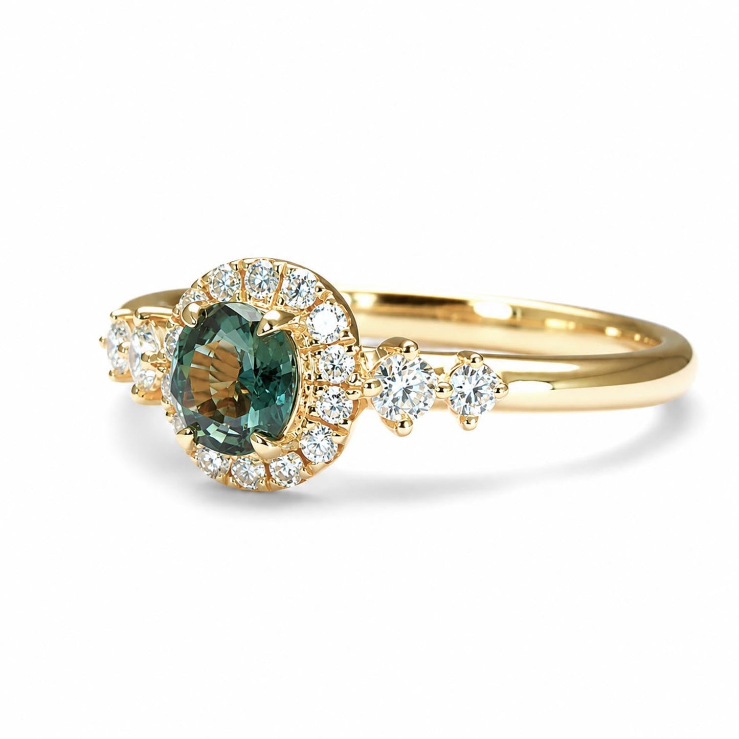 Alexandrite Halo Ring in 18K Yellow Gold