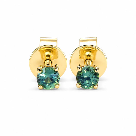 Small Teal Sapphire Earrings in 18K Yellow Gold -Australian Sapphires, 0.27ct