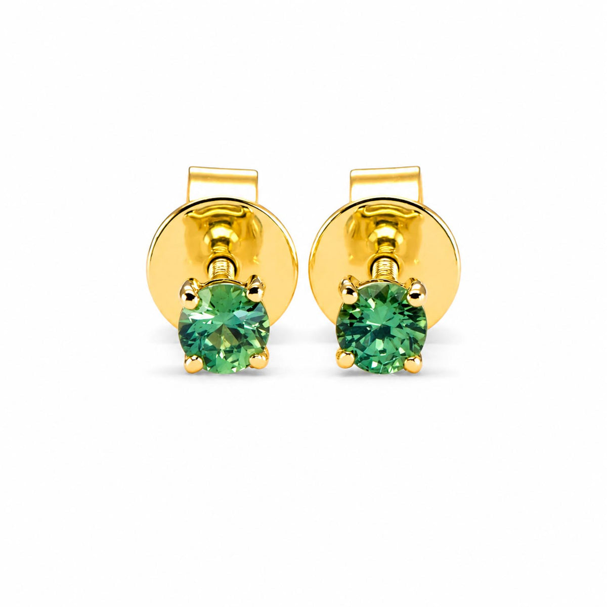 Small Teal Sapphire Earrings in 18K Yellow Gold -Australian Sapphires, 0.27ct