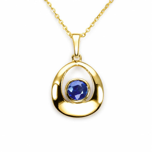 Blue Sapphire Pendant in 18K Yellow Gold – Contemporary Teardrop Design