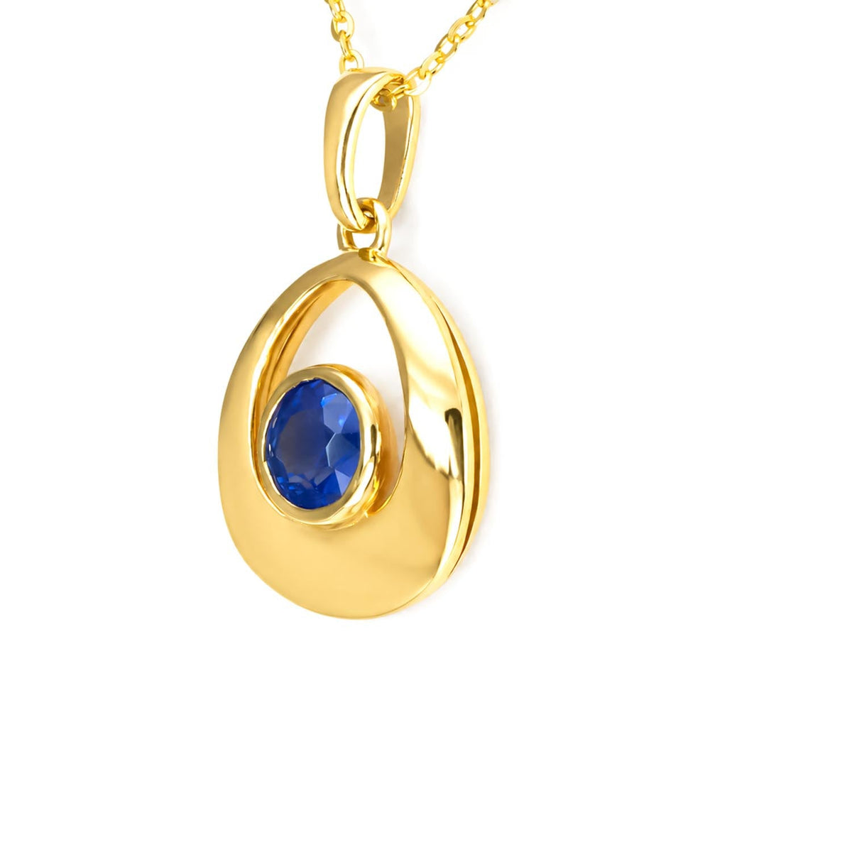 Blue Sapphire Pendant in 18K Yellow Gold – Contemporary Teardrop Design
