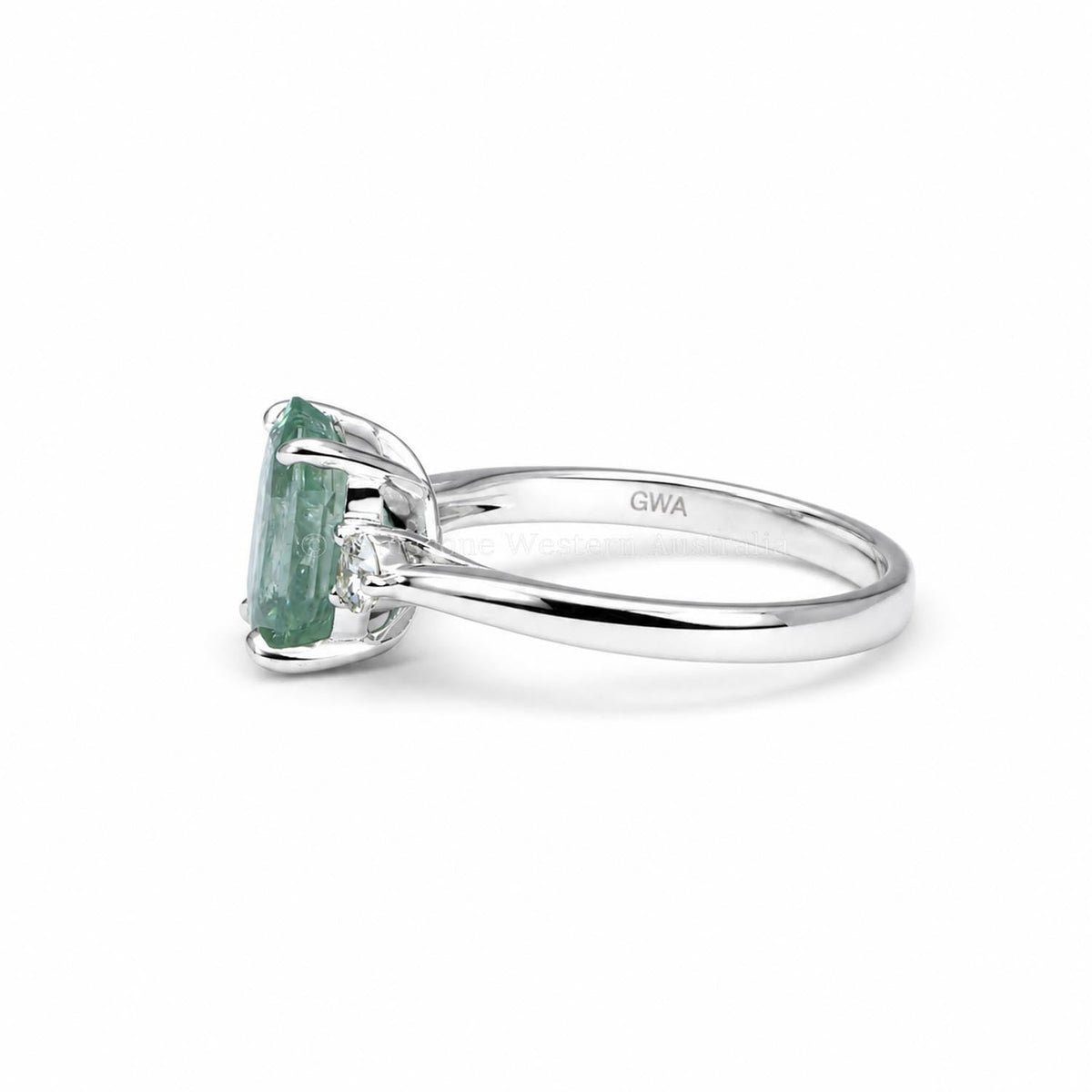 Radiant Cut Unheated Green Sapphire Ring in White Gold